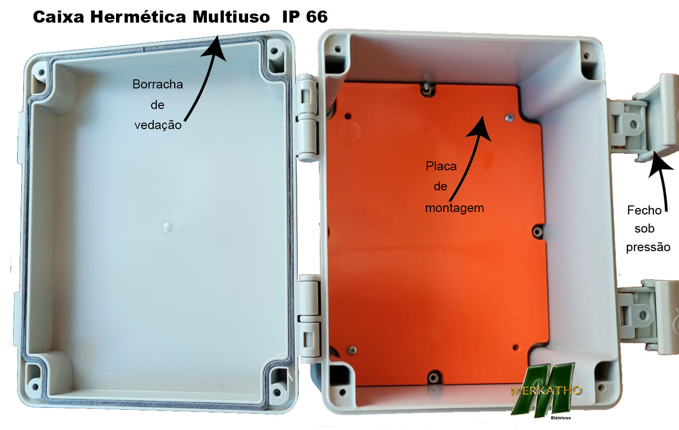 Caixa hermética para uso externo e interno vedação IP66 fabricada em poliestireno de alto